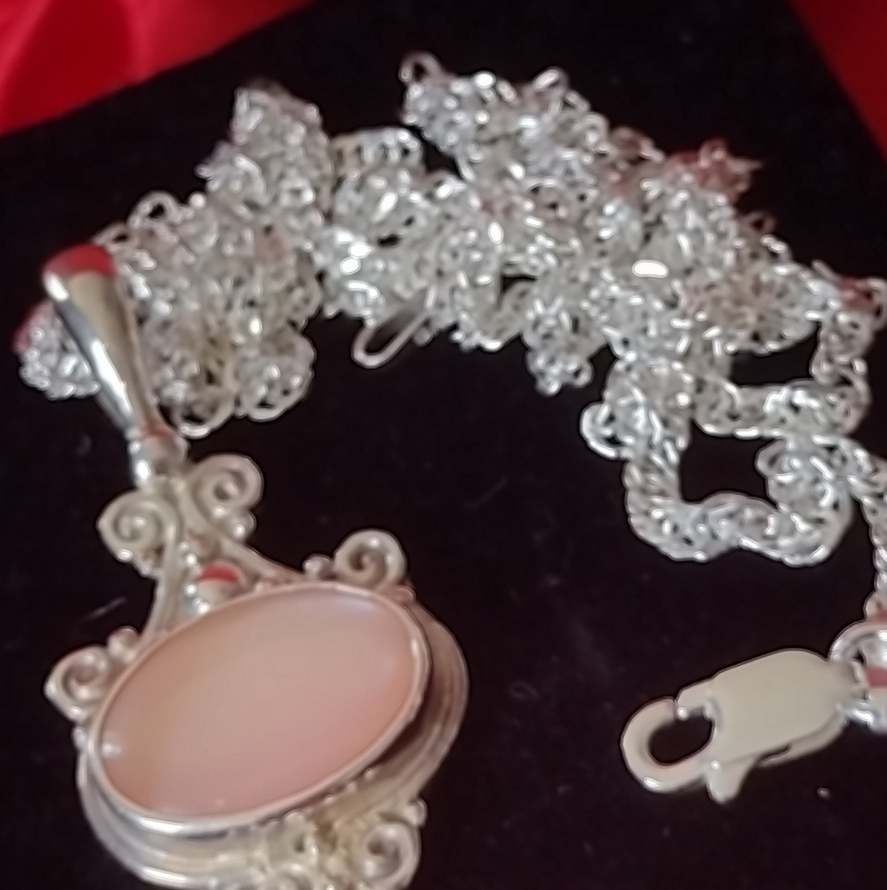 Sajan Crafted Sterling Silver Pink Polished Moonst - Picture 11 of 12